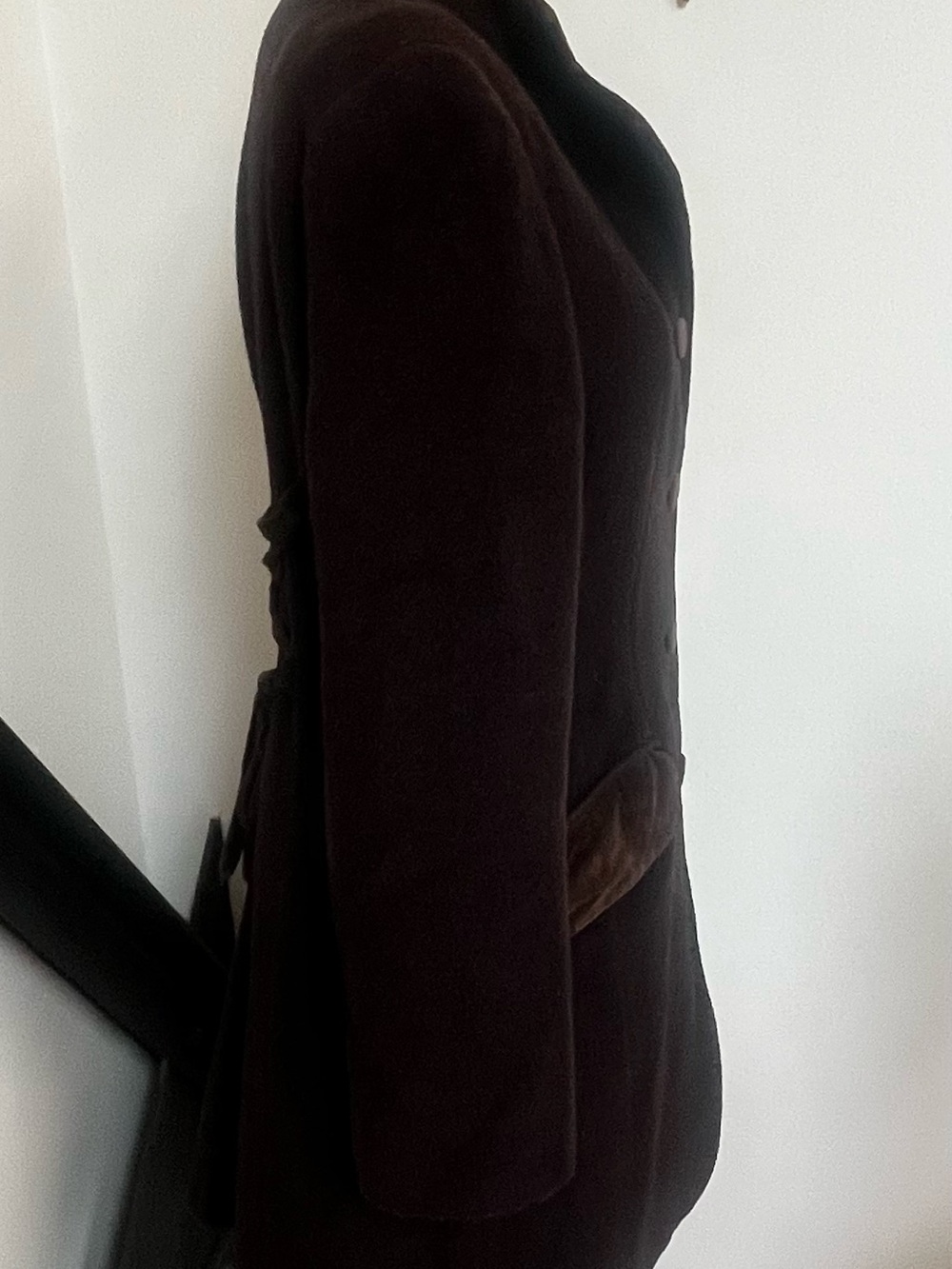Max & Co. Dark Brown Wool Blend Pea Coat with velvet detail - Picture 2 of 3